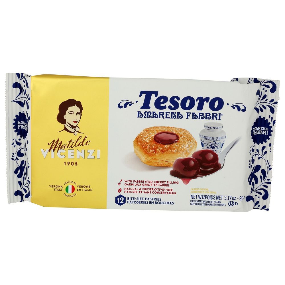 Matilde Vicenzi Wild Cherry Filled Tesoro Puff Pastry, 3.17 Ounce -- 10 Per Case