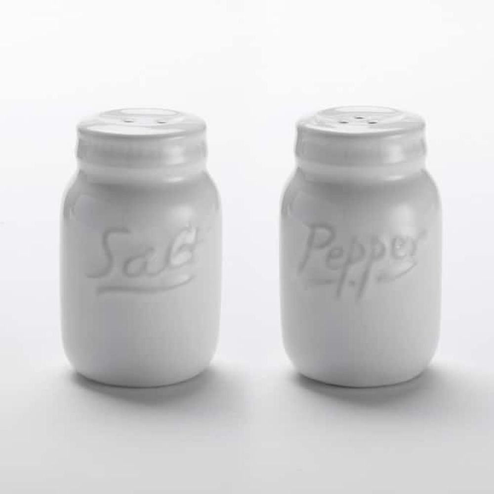 American Metalcraft White Ceramic 2 Ounce Mason Jar Salt And Pepper Set, 1-1/2 Inch Dia. X 3 Inch Height