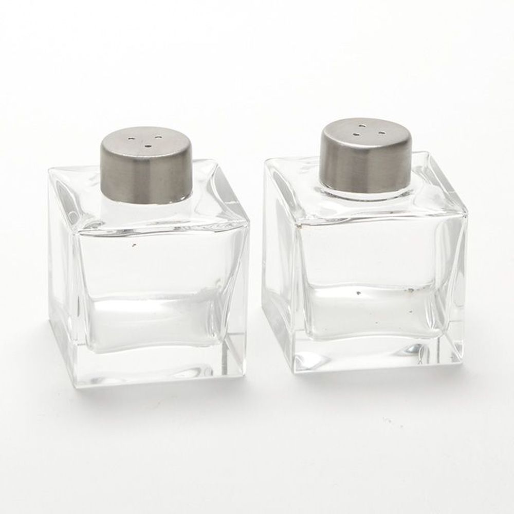 American Metalcraft Clear Glass 2 Ounce Square Salt And Pepper Shaker Set, With Stainless Steel Top 2 X 2 X 2-1/2 Inch