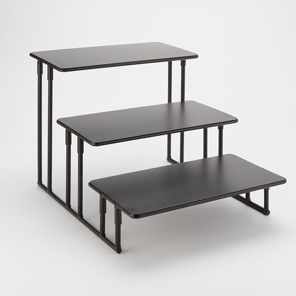 American Metalcraft Black Iron Three Tier Rectangular Fixed Stand, 20 X 13 3/4 X 12 Inch