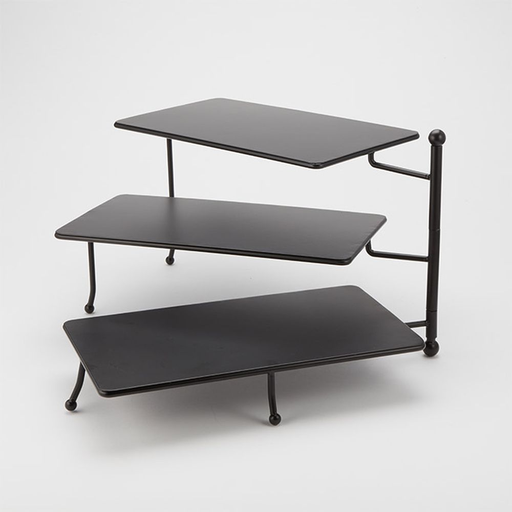American Metalcraft Black Iron Rectangular Open Frame Foldable Three Tier Stand, 17 3/8 X 7 1/2 X 10 Inch