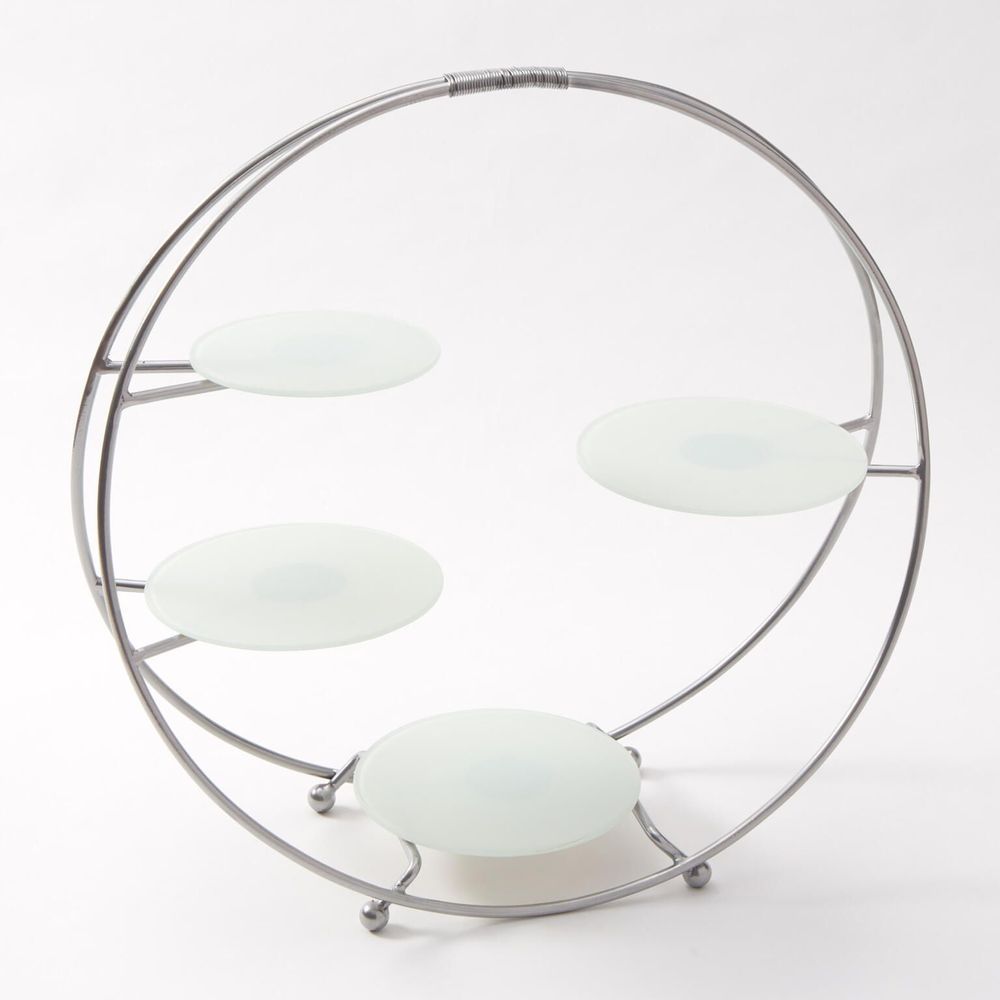 American Metalcraft Silver Iron/glass Round Four Tier Stand, 21 1/8 X 6 5/8 X 21 3/4 Inch