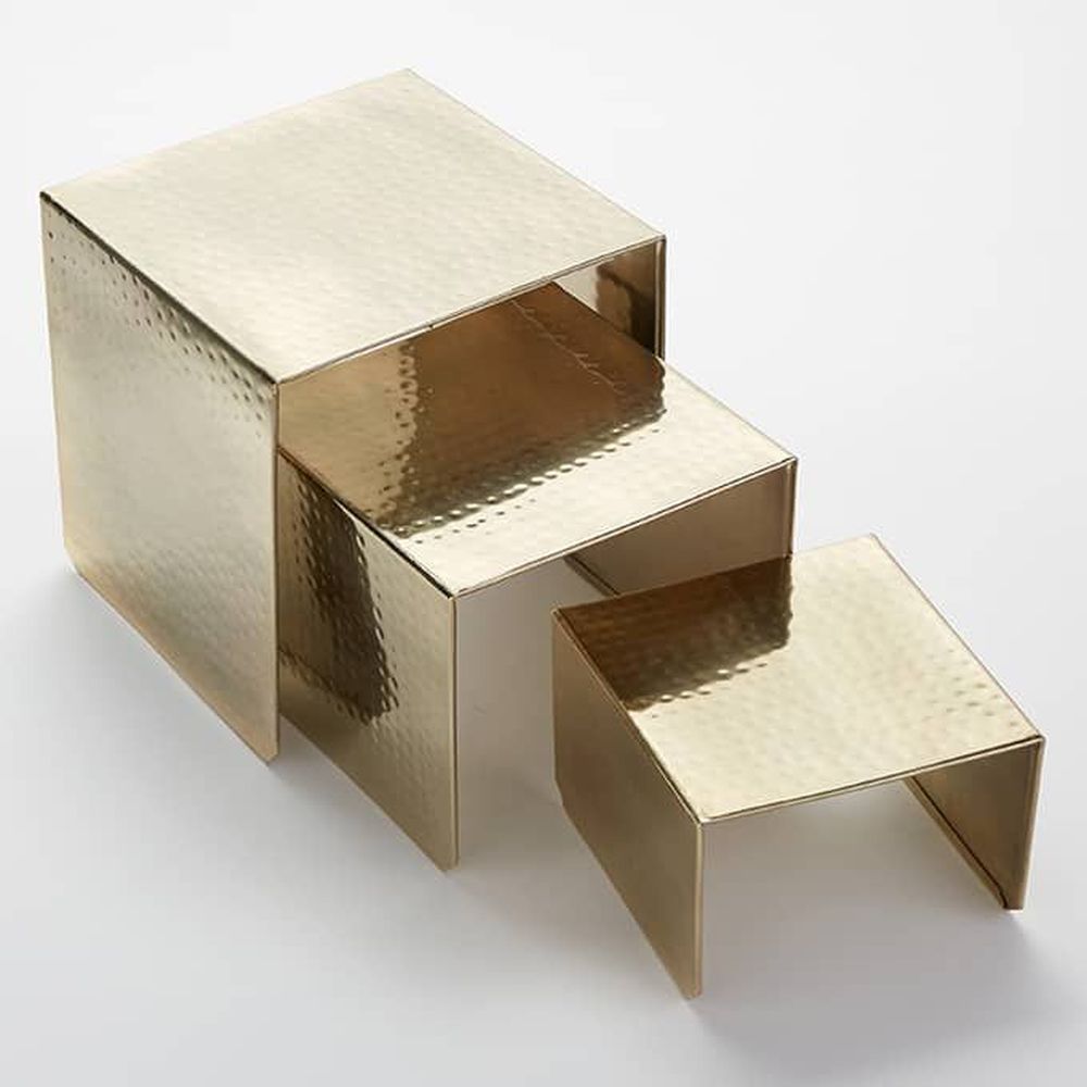 American Metalcraft Gold Hammered Stainless Steel Riser Set, Set Of 3
