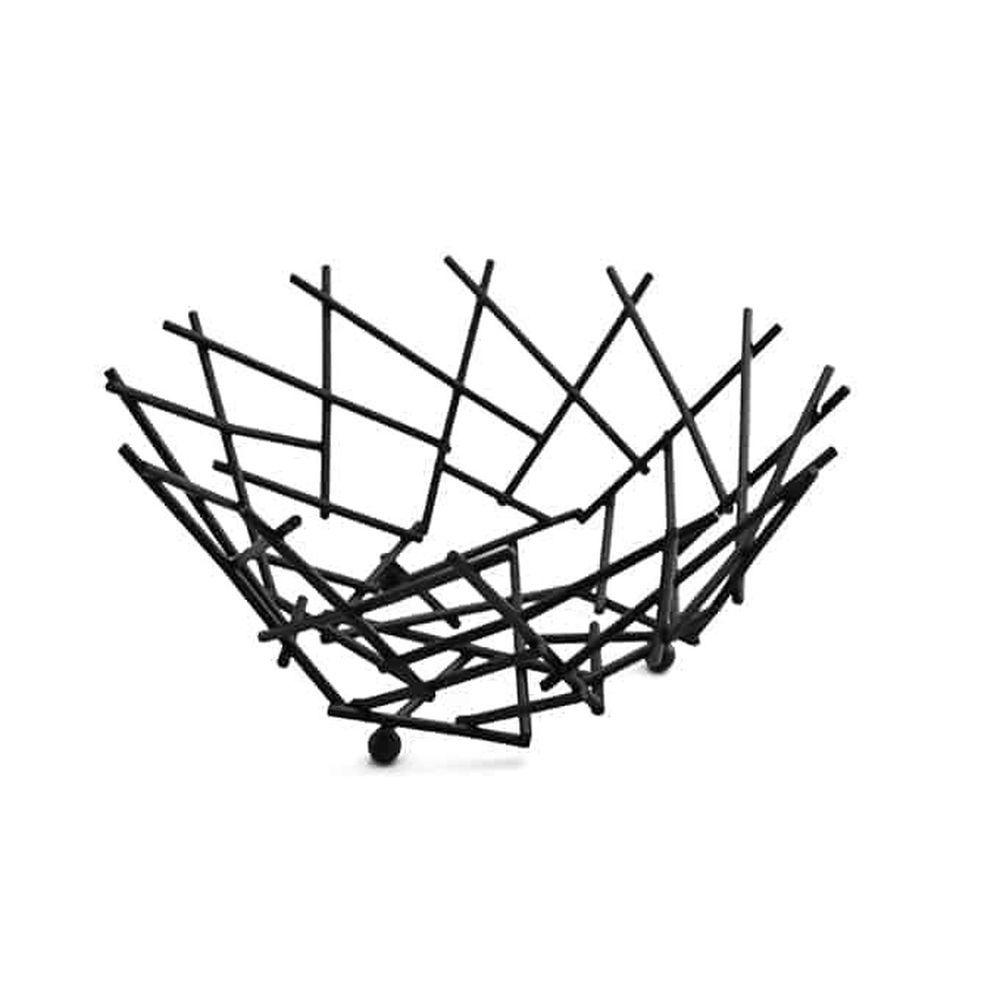 American Metalcraft Black Steel Round Thatch Fruit Basket, 8 Inch Dia. X 3 5/8 Inch Height