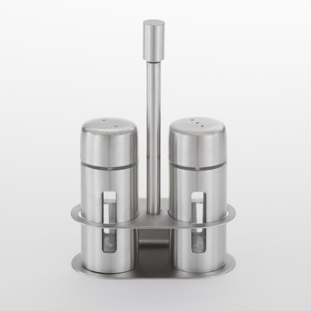American Metalcraft Stainless Steel Round Salt And Pepper Set With Base, 3 1/4 Inch