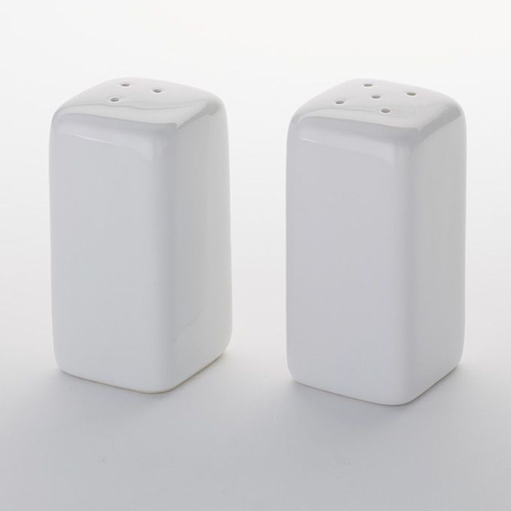 American Metalcraft White Ceramic Square Salt And Pepper Shaker Set, 3-1/4 X 3-1/4 X 3-3/8 Inch