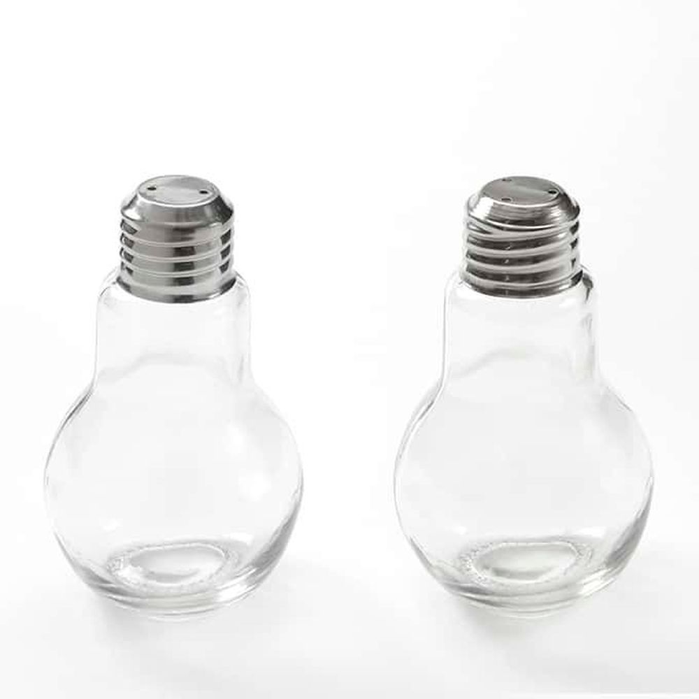 American Metalcraft Glass 4 Ounce Lightbulb Salt And Pepper Shaker Set With Stainless Steel Top, 2-1/8 Inch Dia. X 4 Inch Height