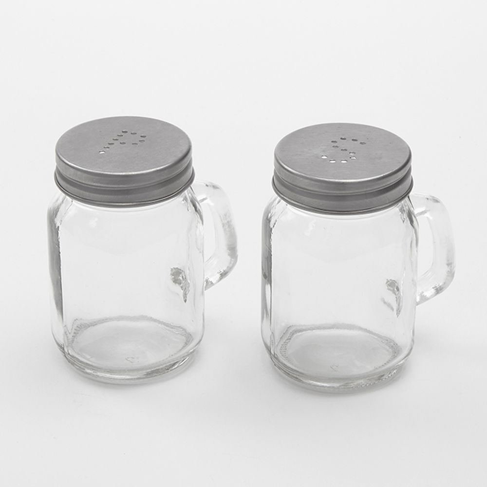 American Metalcraft Clear Glass Mason Jar With Stainless Steel Salt And Pepper Shaker Top Set, 5 X 4-3/4 X 4 Inch