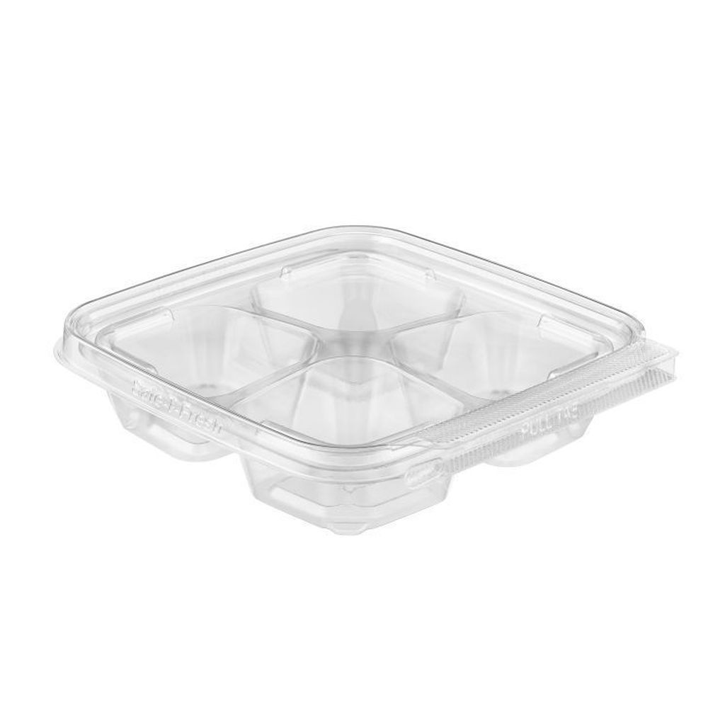 Safe-t-fresh Pet Square 4 Compartment Shallow Container, 9.6 Ounce Capacity -- 252 Per Case