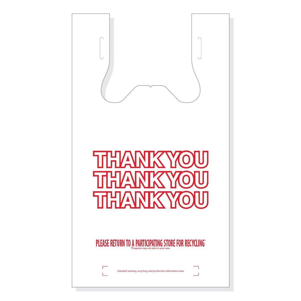 Hilex Thank You Print T-shirt Bag, 11.5 X 6.5 X 20 Inch -- 1000 Per Case