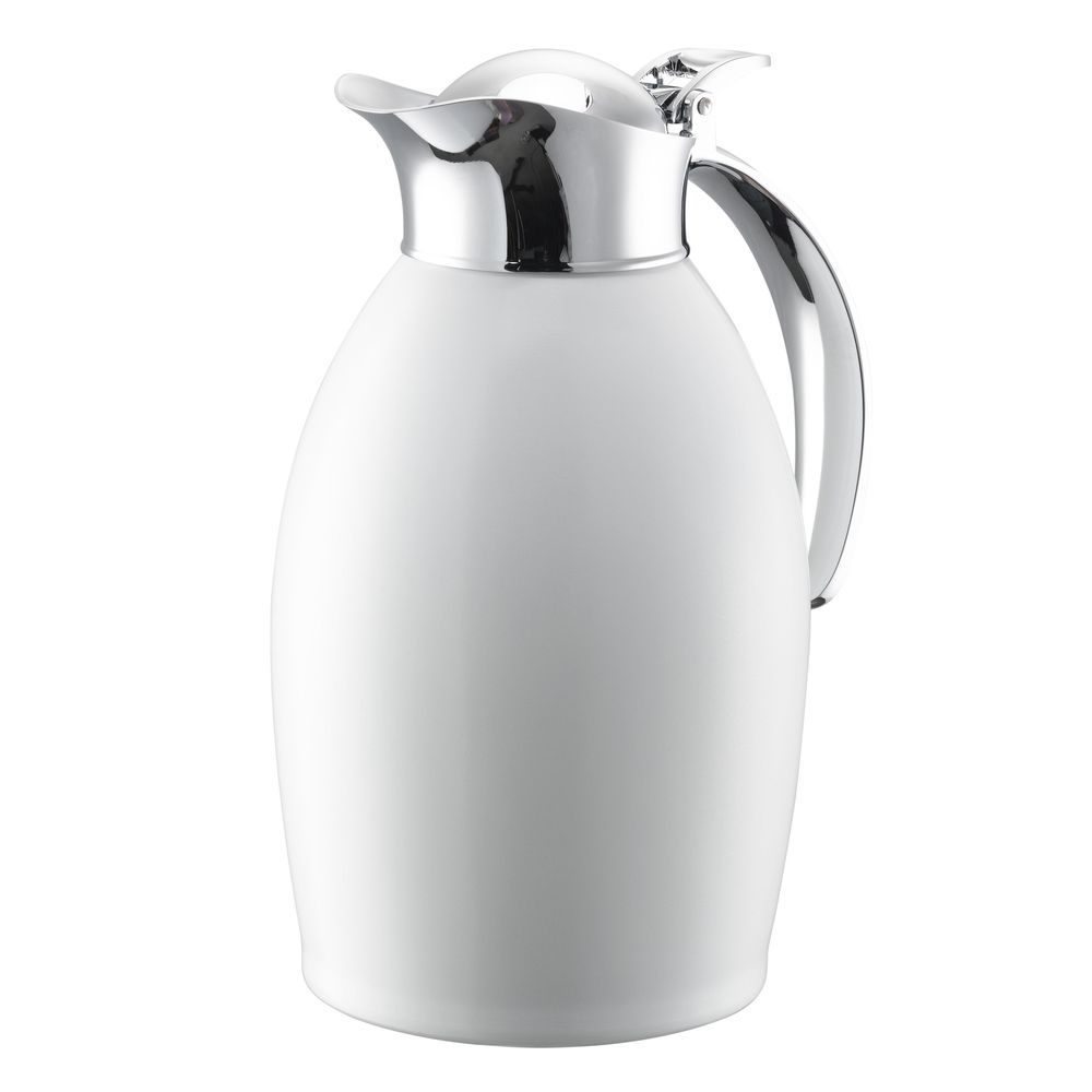Service Ideas Nicollet Series Radiant White Finish Stainless Vacuum Insulated Carafe With Flip-top Lid, 1 Liter Capacity