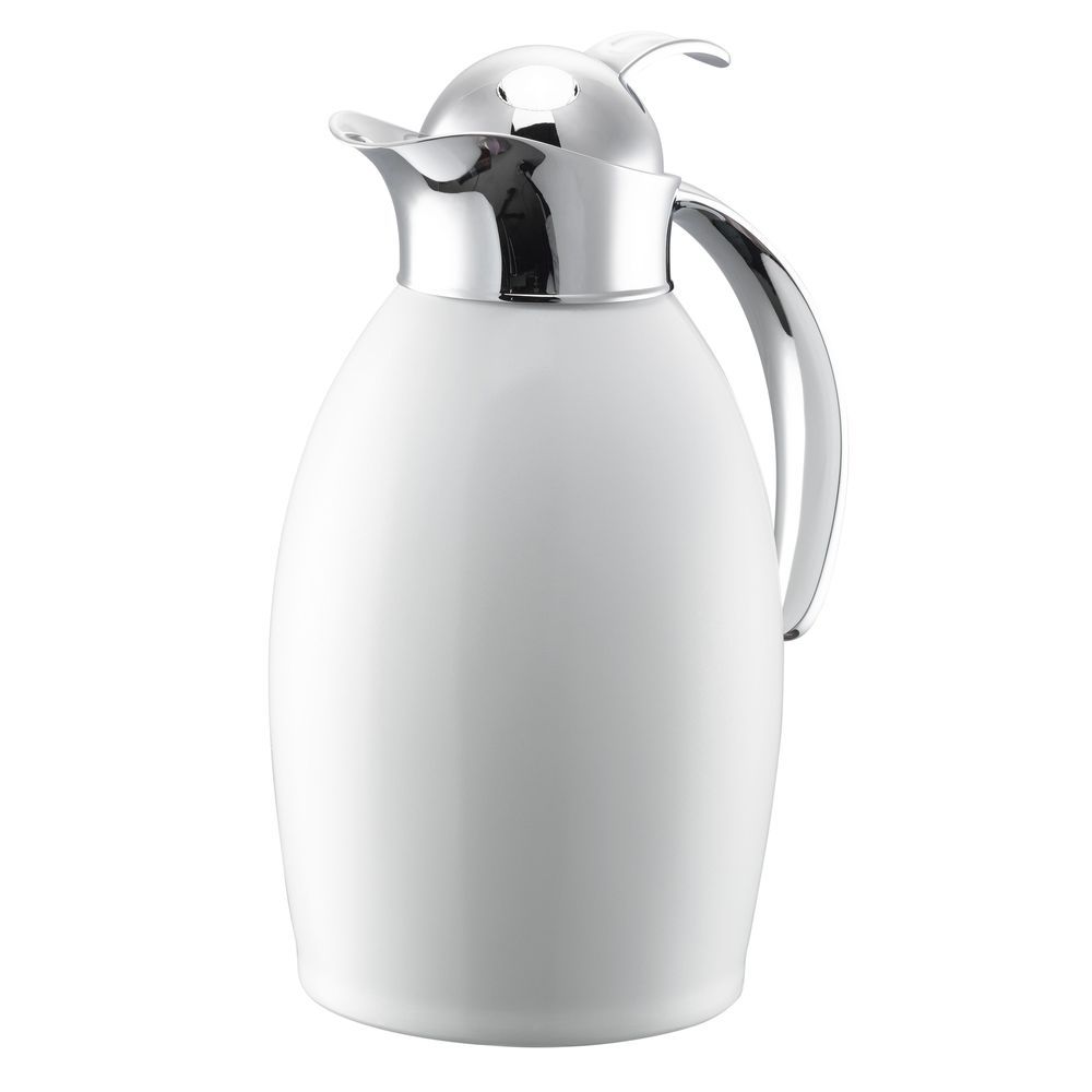 Service Ideas Nicollet Series Radiant White Finish Stainless Vacuum Insulated Carafe With Push Button Lid, 1 Liter Capacity