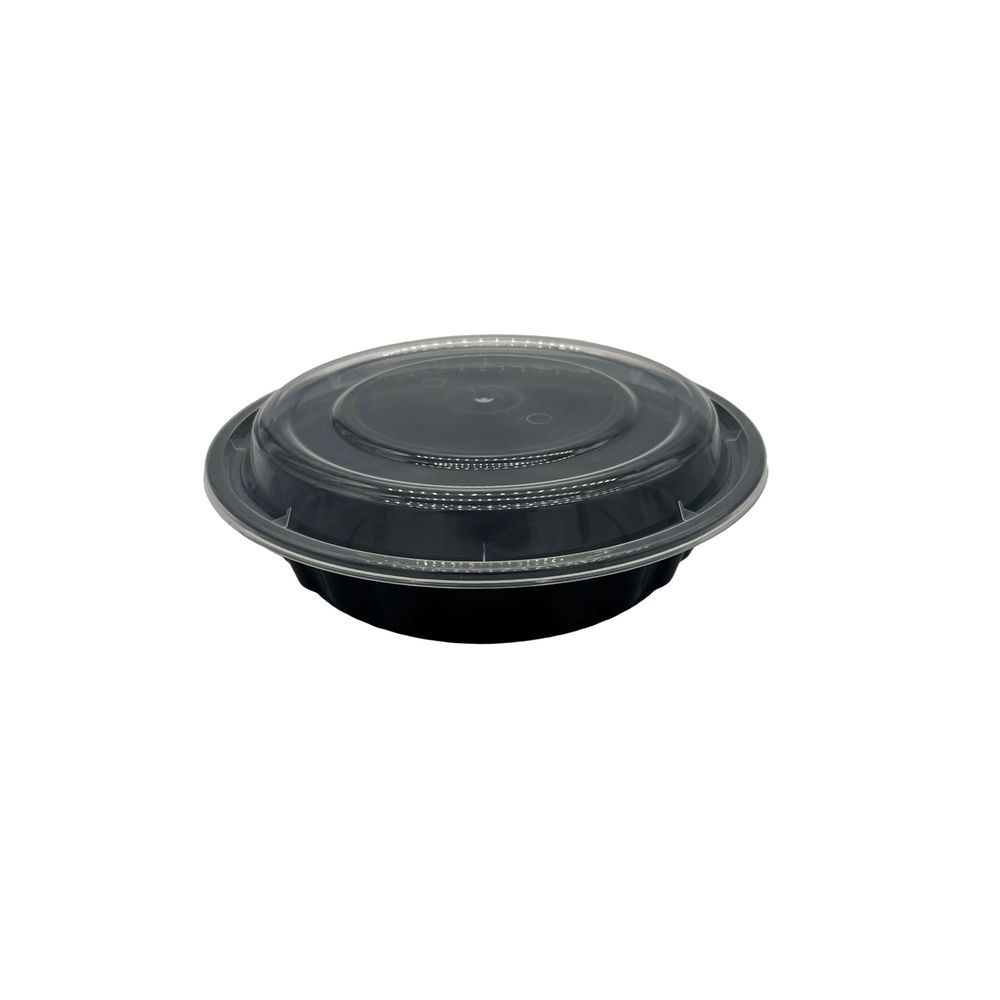Kari-out Black 7 Inch Medium Round Microwaveable Container With Clear Lid- Combo, 24 Ounce Capacity -- 150 Per Case