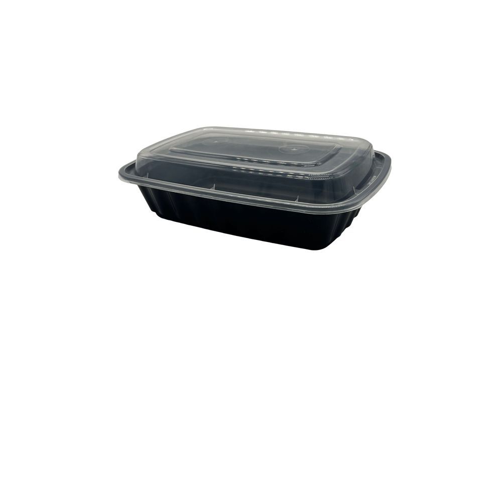 Kari-out Black 8 X 6 Inch Deep Rectangular Microwaveable Container With Clear Lid - Combo, 38 Ounce Capacity -- 150 Per Case