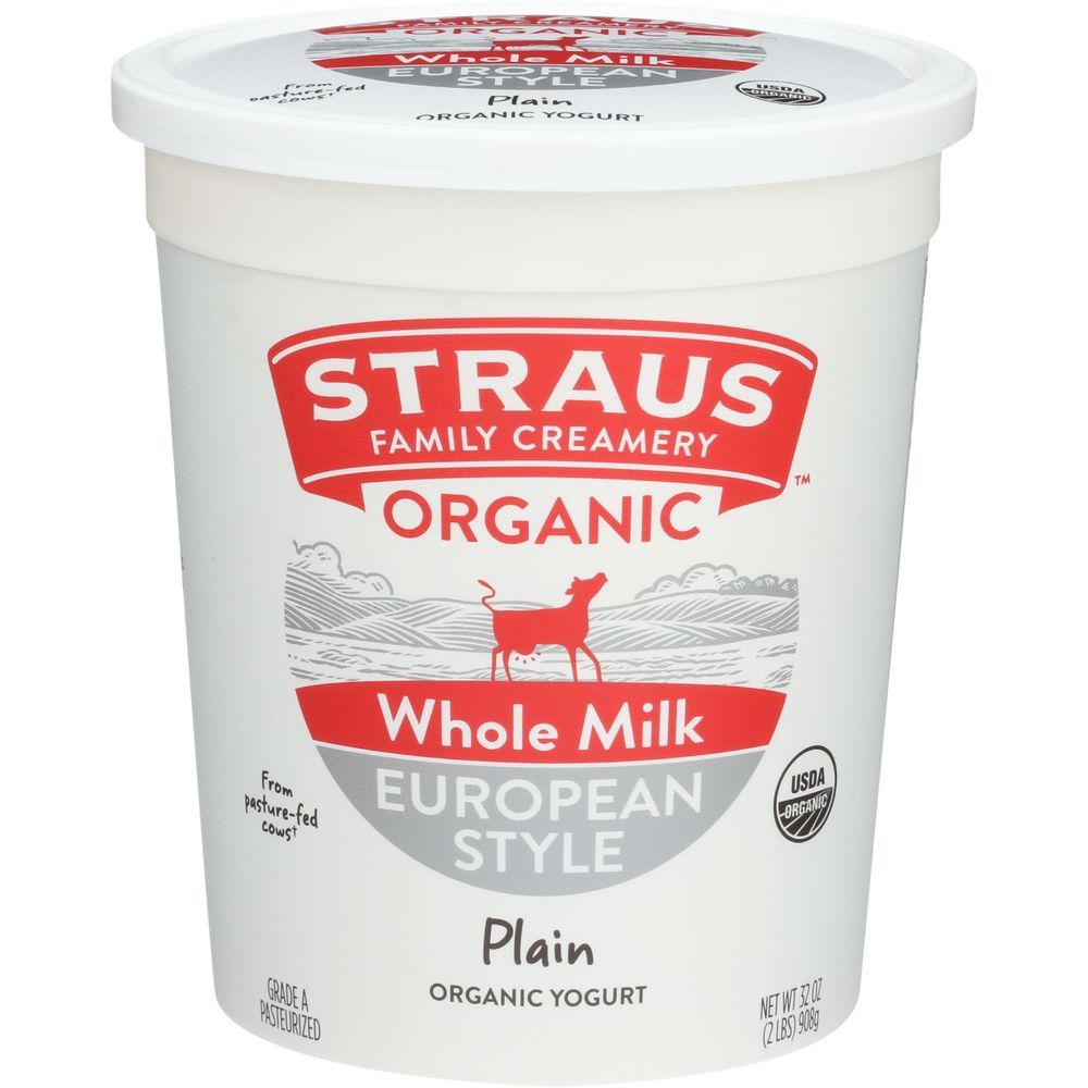 Straus Family Creamery Organic Whole Milk Plain European Style Yogurt, 32 Ounce -- 6 Per Case