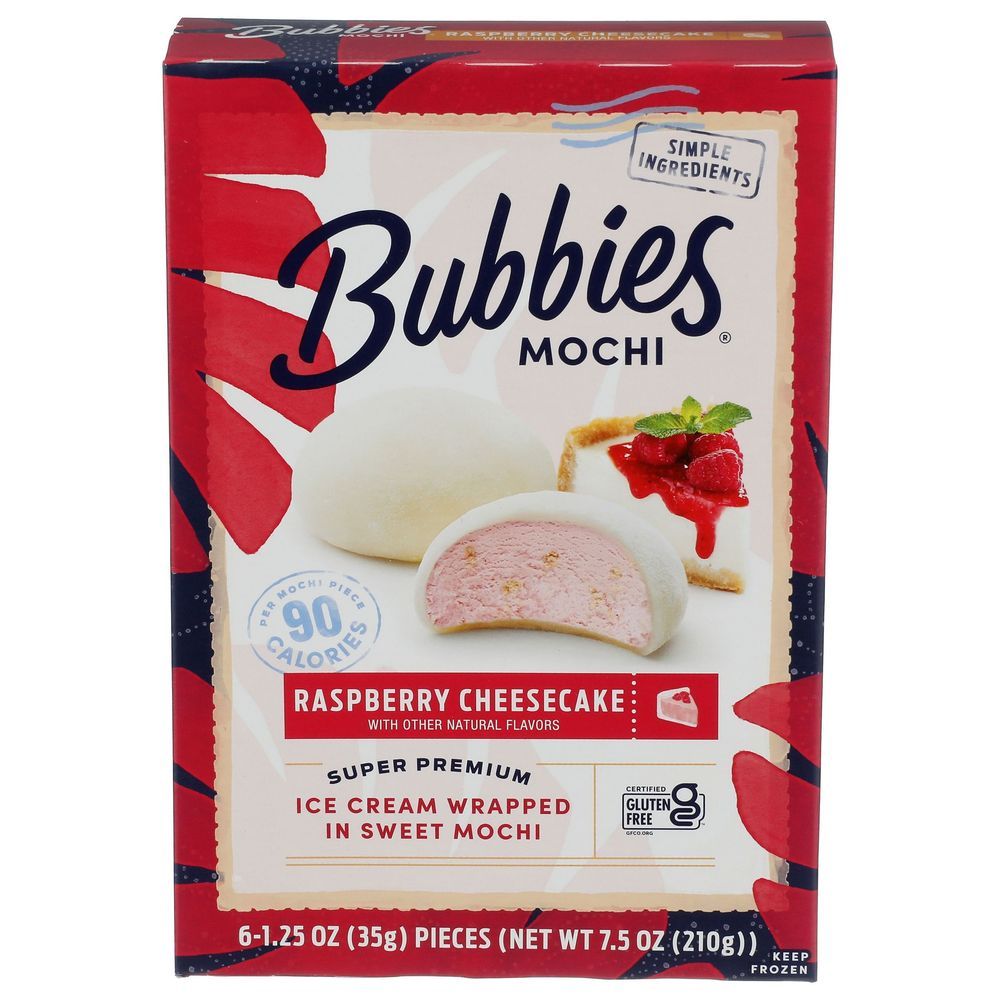 Bubbies Mochi Raspberry Cheesecake Super Premium Ice Cream, 7.5 Ounce -- 8 Per Case