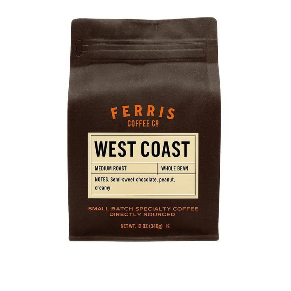 Ferris West Coast Blend Medium Roast Whole Bean Coffee, 12 Ounce -- 6 Per Case