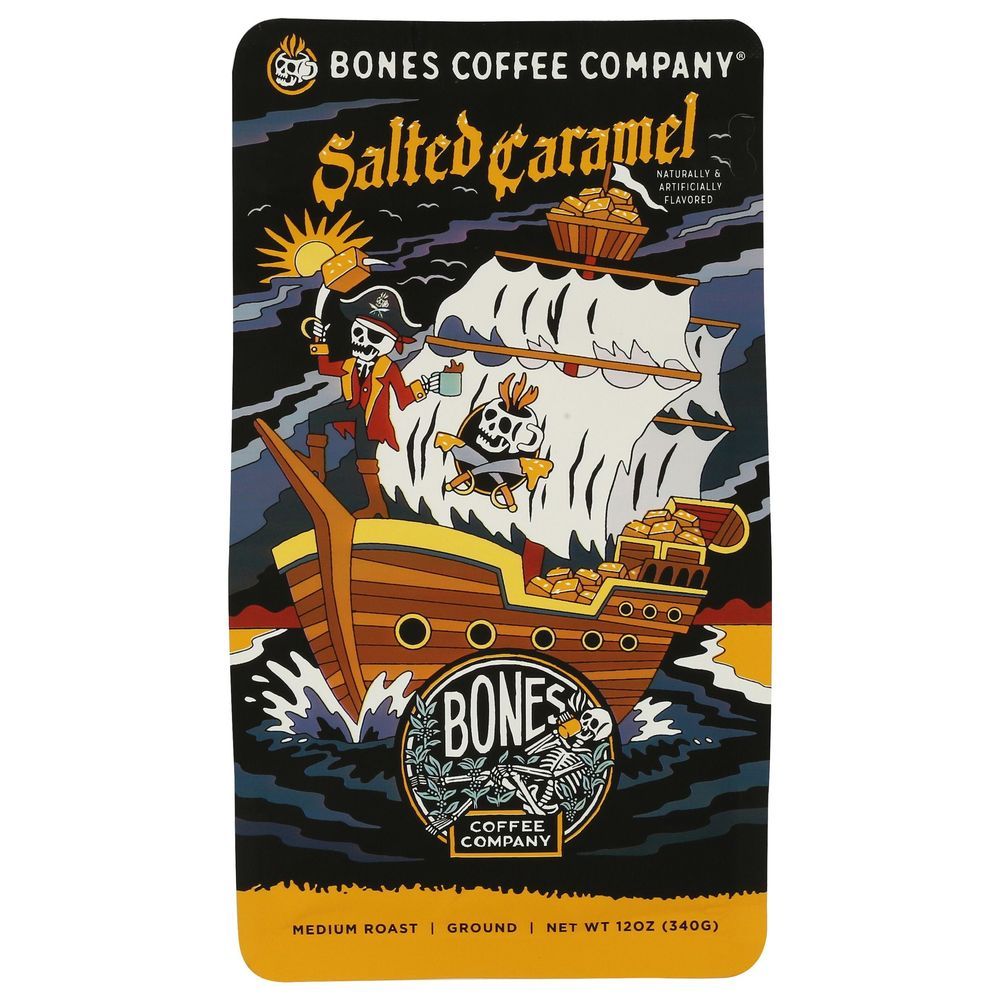 Bones Coffee Company Salted Caramel Medium Roast Ground Coffee, 12 Ounce -- 12 Per Case
