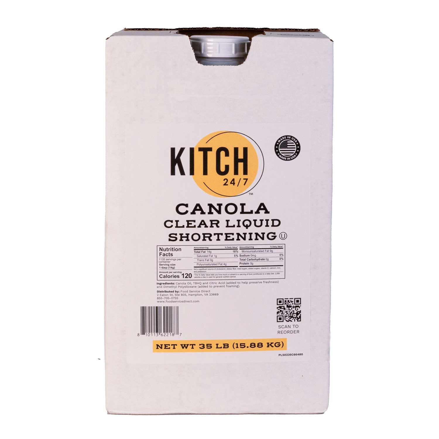 Kitch 24/7 Canola Clear Liquid Shortening, 35 Pound