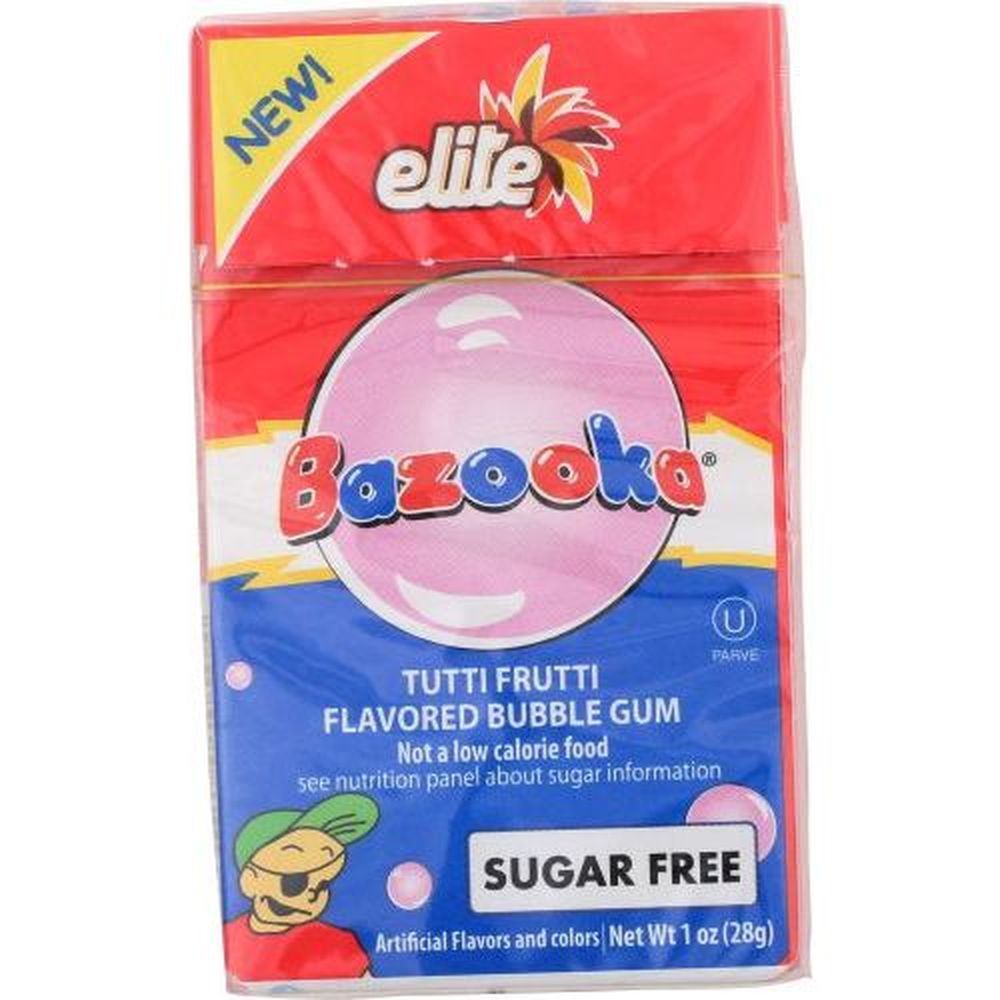 Elite Bazooka Sugar Free Tutti Frutti Bubble Gum, 1 Ounce -- 16 Per Case