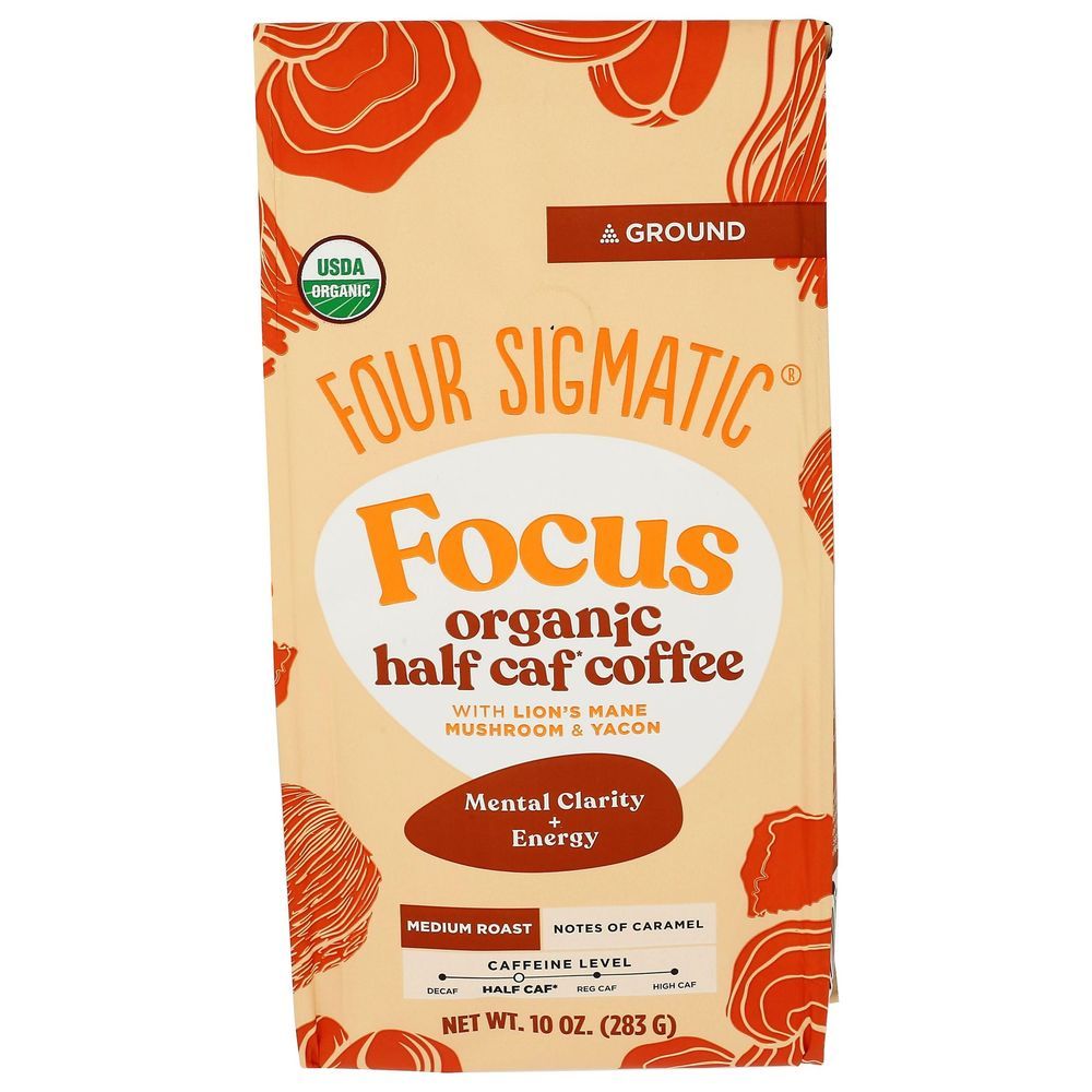 Four Sigmatic Organic Focus Medium Roast Half Caf Ground Coffee, 10 Ounce -- 8 Per Case