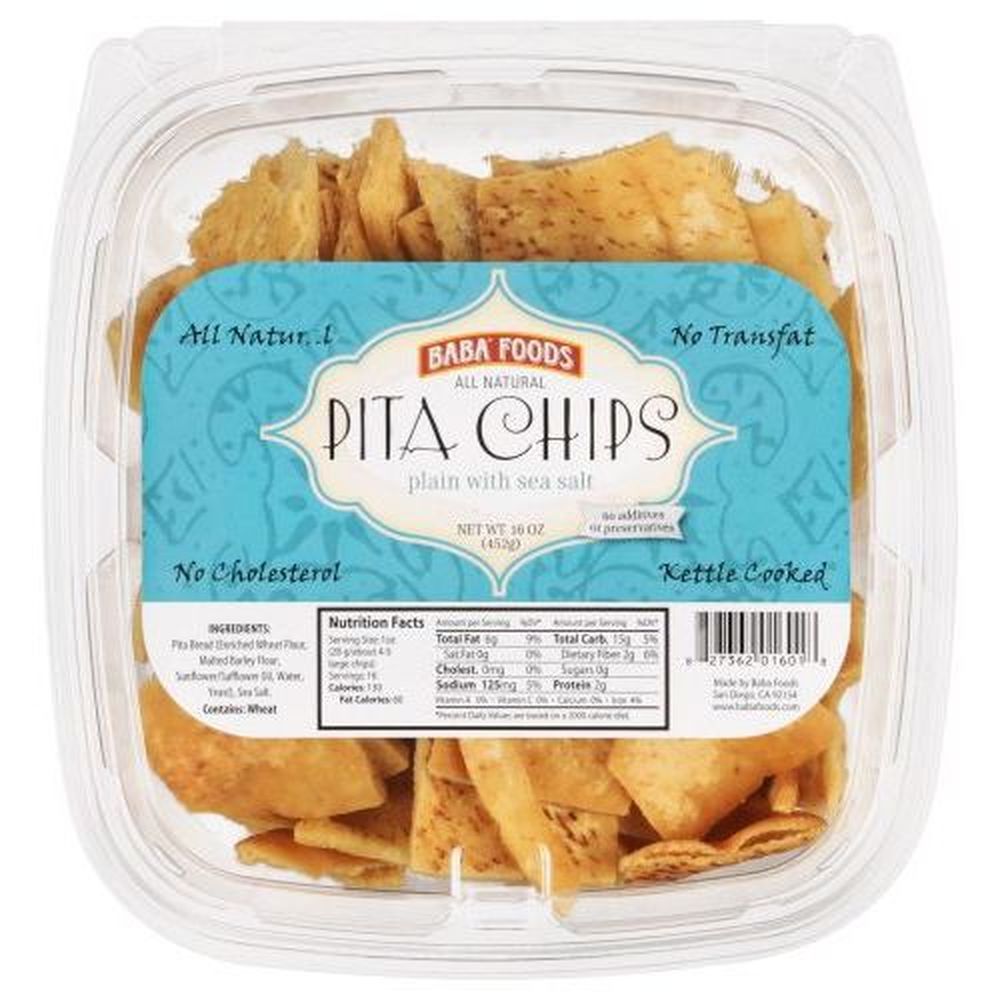 Baba Foods All Natural Plain Pita Chips With Sea Salt, 16 Ounce -- 8 Per Case