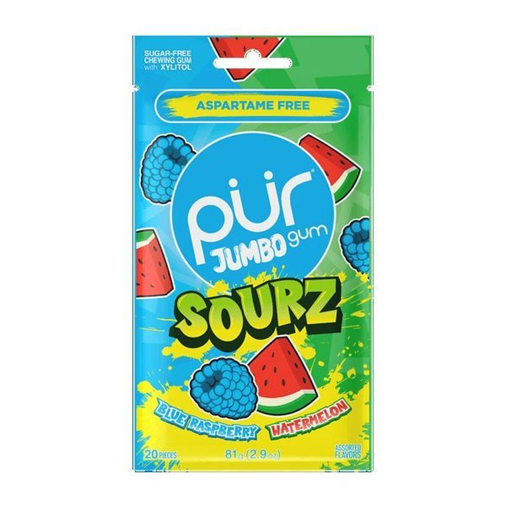 Pur Sourz Blue Raspberry And Watermelon Chewing Gum, 2.9 Ounce -- 10 Per Case