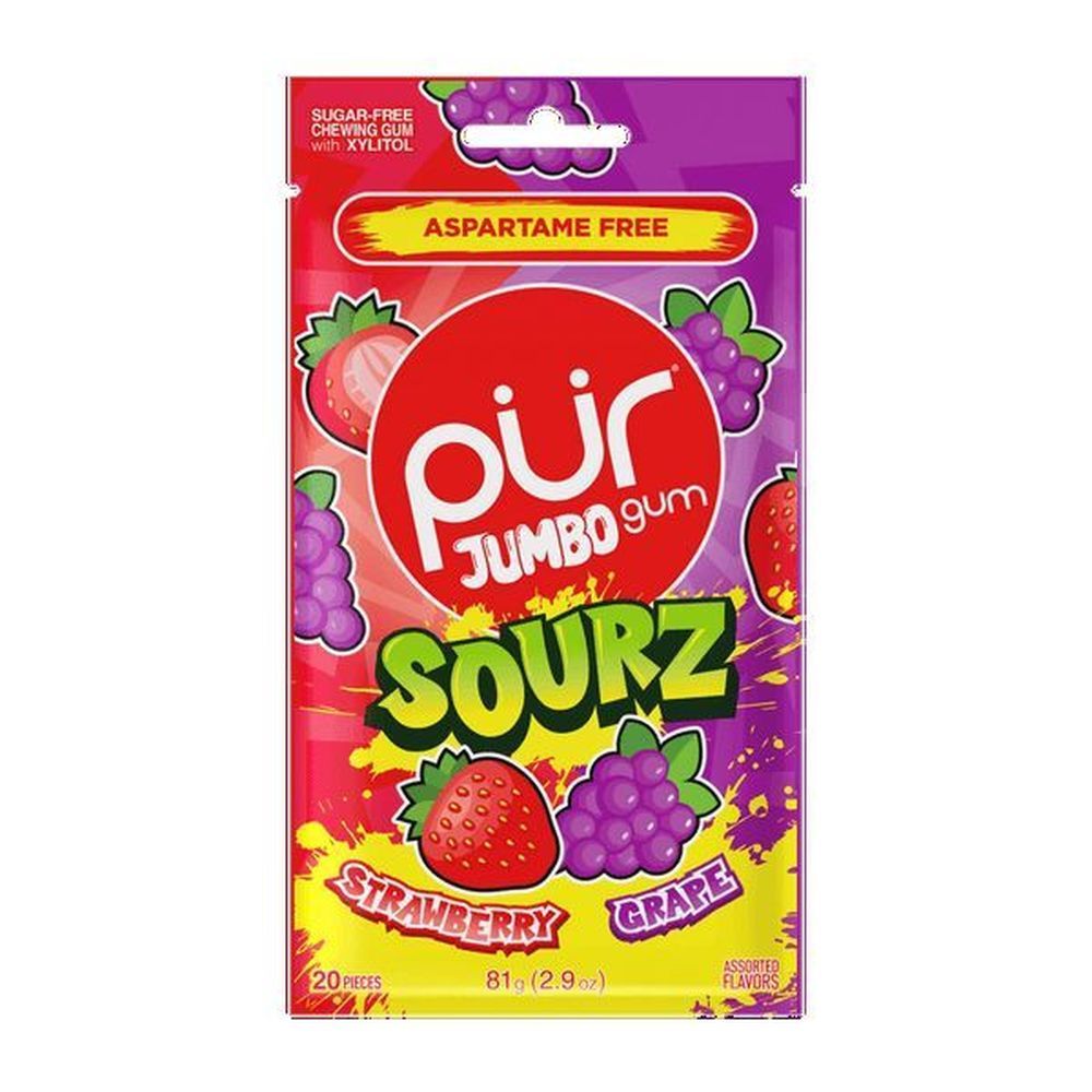 Pur Sourz Strawberry And Grape Sugar Free Gum, 2.9 Ounce -- 10 Per Case