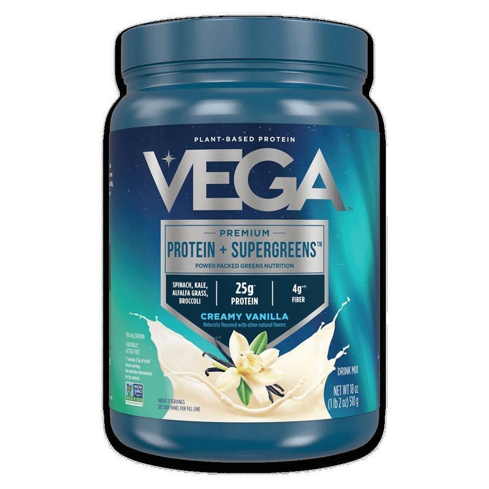 Vega Creamy Vanilla Plant-based Premium Protein Plus Supergreens Powder, 18 Ounce