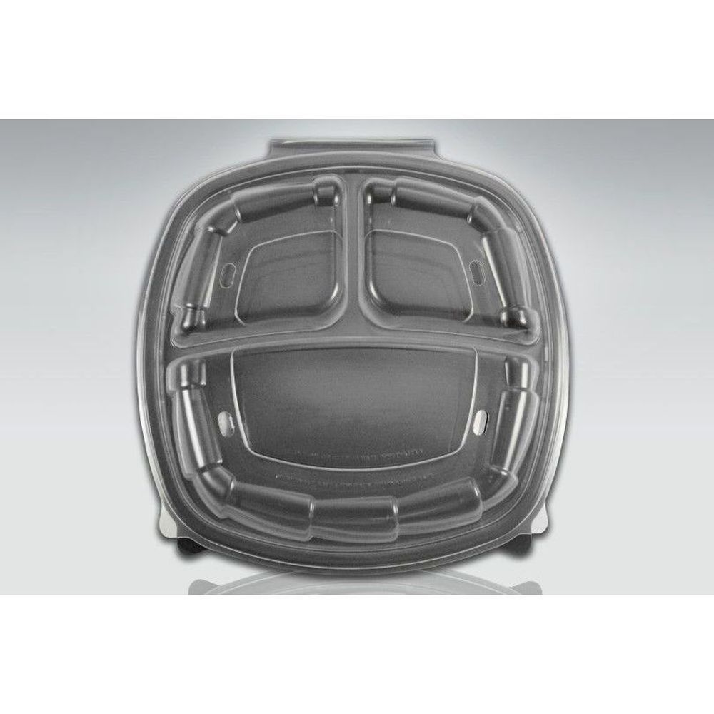 Inno-pak Black Base Rigid 3 Cell Carry Out Container With Clear Lid, 10 X 10 X 2.71 Inch -- 148 Per Case