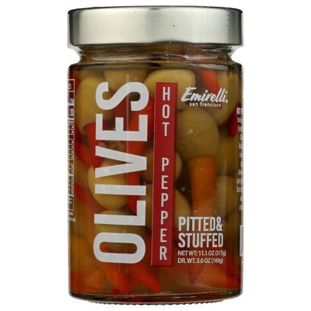 Emirelli Hot Pepper Pitted And Stuffed Green Olives, 11.1 Ounce -- 6 Per Case