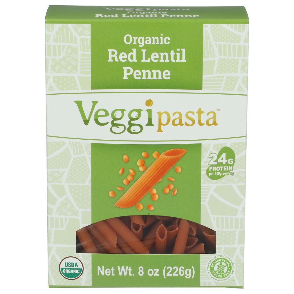 Veggipasta Organic Red Lentil Penne Pasta, 8 Ounce -- 6 Per Case