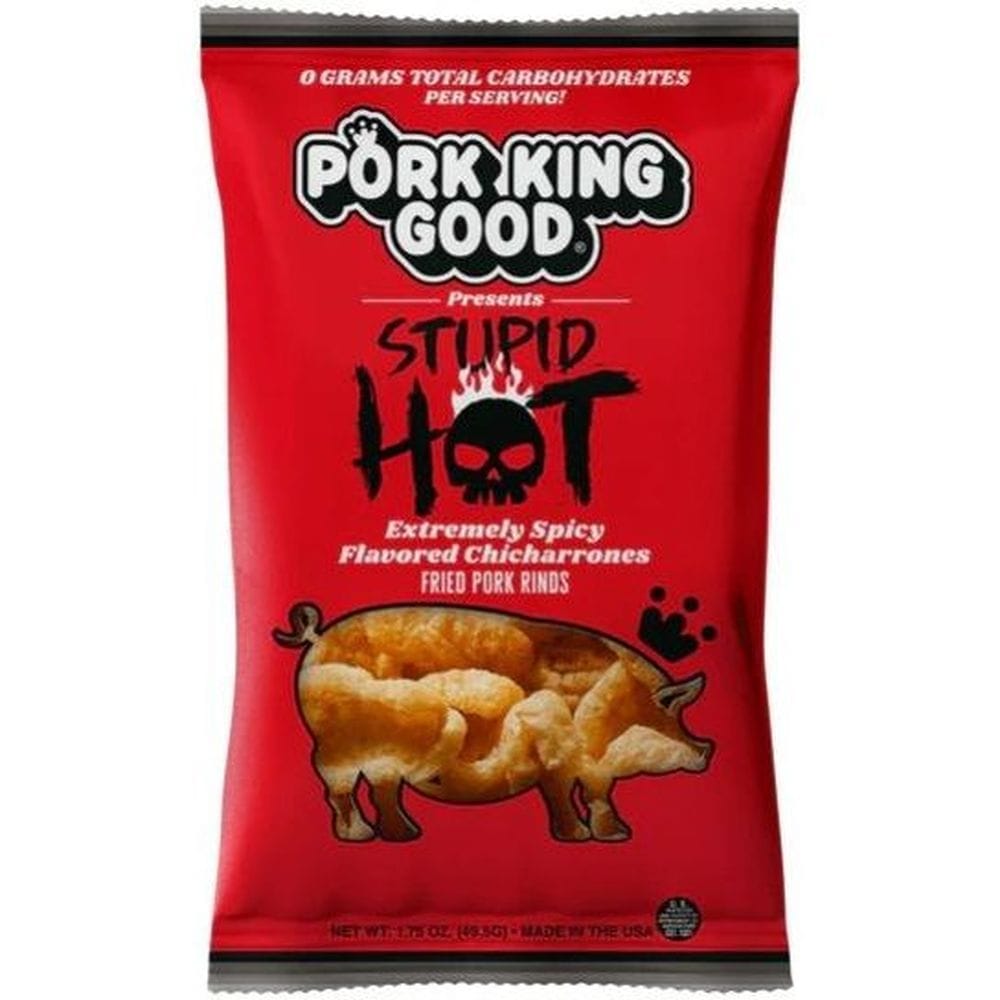 Pork King Good Stupid Hot Pork Rinds, 1.75 Ounce -- 12 Per Case