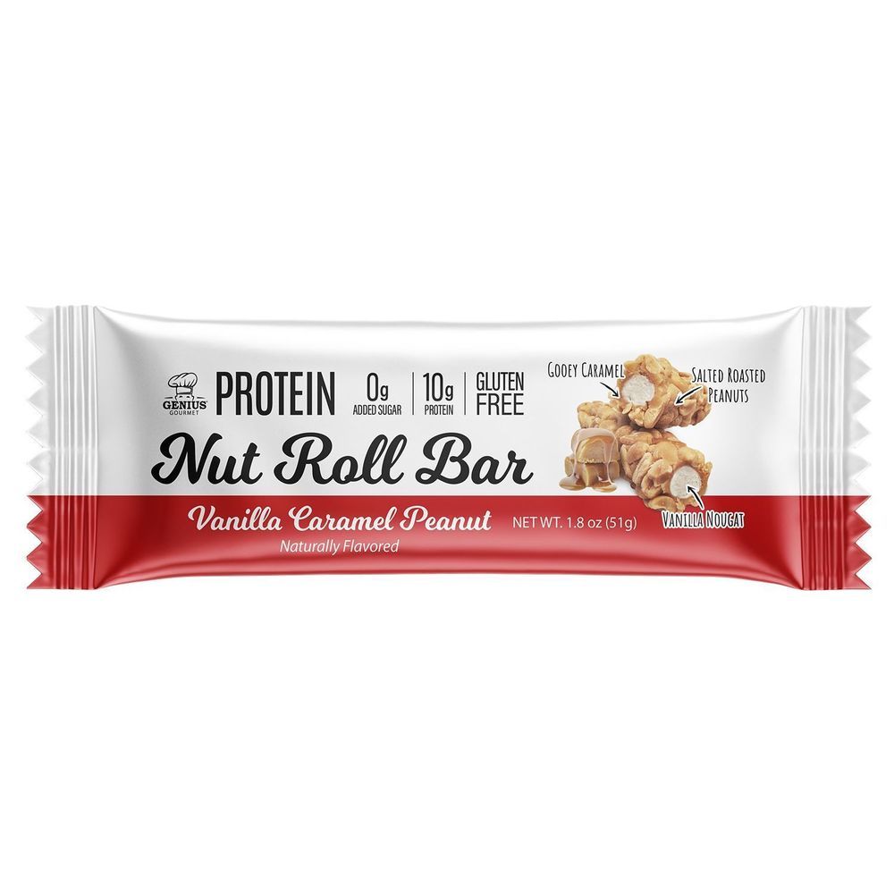 Genius Gourmet Vanilla Caramel Peanut Protein Nut Roll Bar, 1.8 Ounce -- 10 Per Case