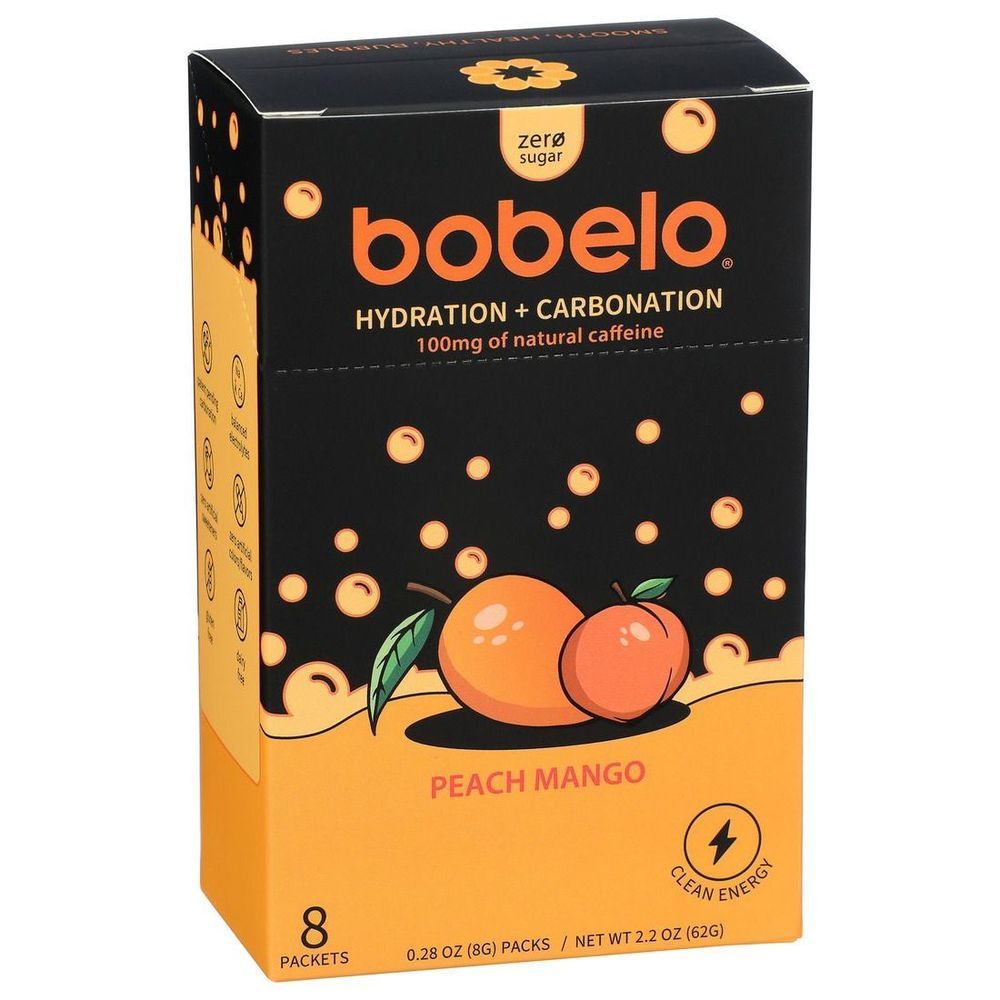 Bobelo Peach Mango Clean Energy Hydrating Powder, 8 Count -- 6 Per Case