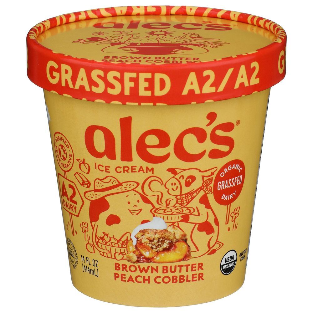 Alecs Organic Brown Butter Peach Cobbler Ice Cream, 14 Fluid Ounce -- 8 Per Case