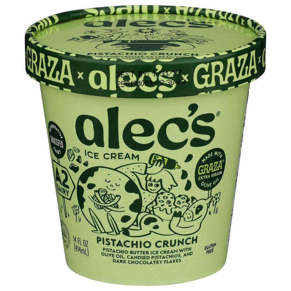 Alecs Organic Pistachio Crunch Ice Cream, 14 Fluid Ounce -- 8 Per Case