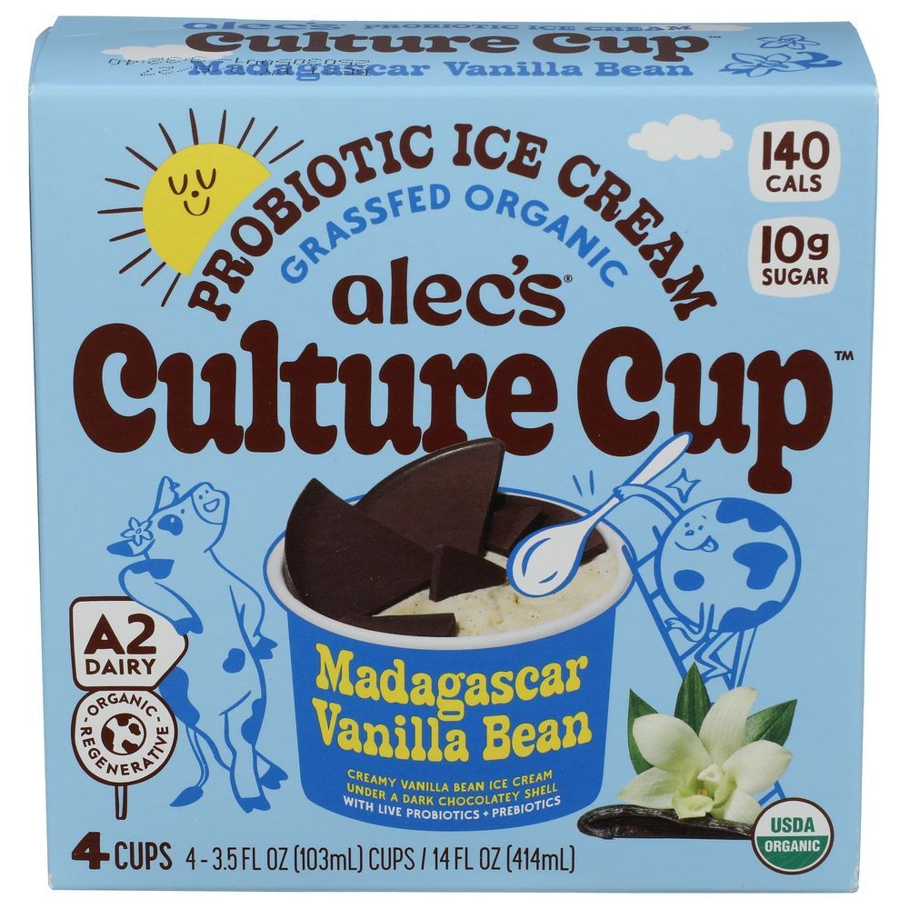 Alecs Culture Cup Organic Madagascar Vanilla Bean Probiotic Ice Cream, 3.5 Fluid Ounce -- 24 Per Case