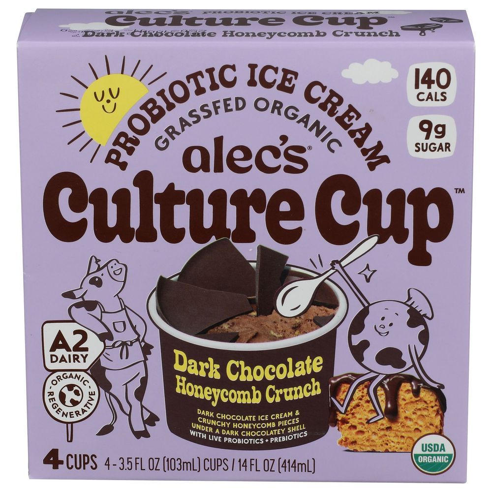 Alecs Culture Cup Organic Dark Chocolate Honeycomb Crunch Probiotic Ice Cream, 3.5 Fluid Ounce -- 24 Per Case