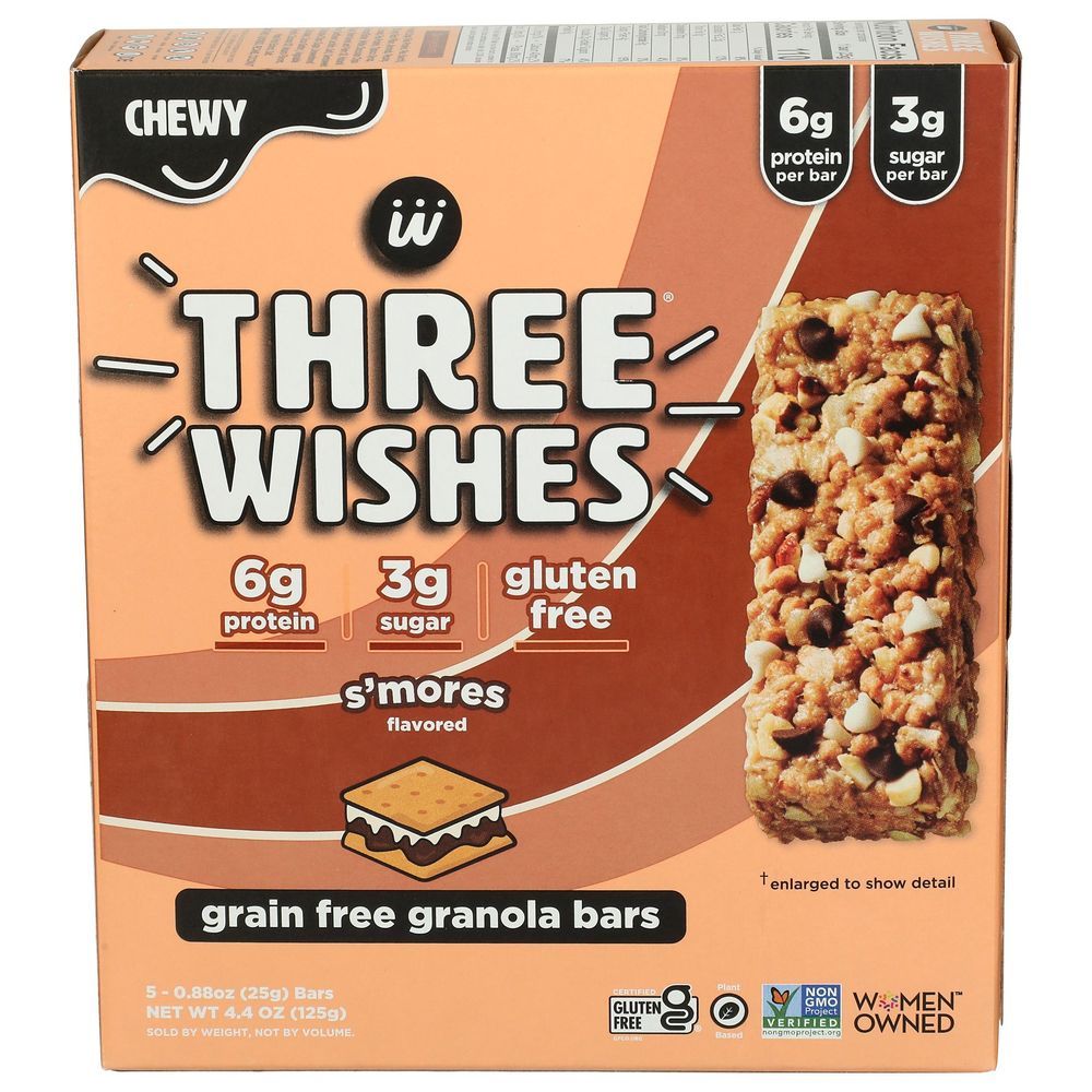 Three Wishes Smores Grain Free Granola Bar, 4.4 Ounce -- 12 Per Case