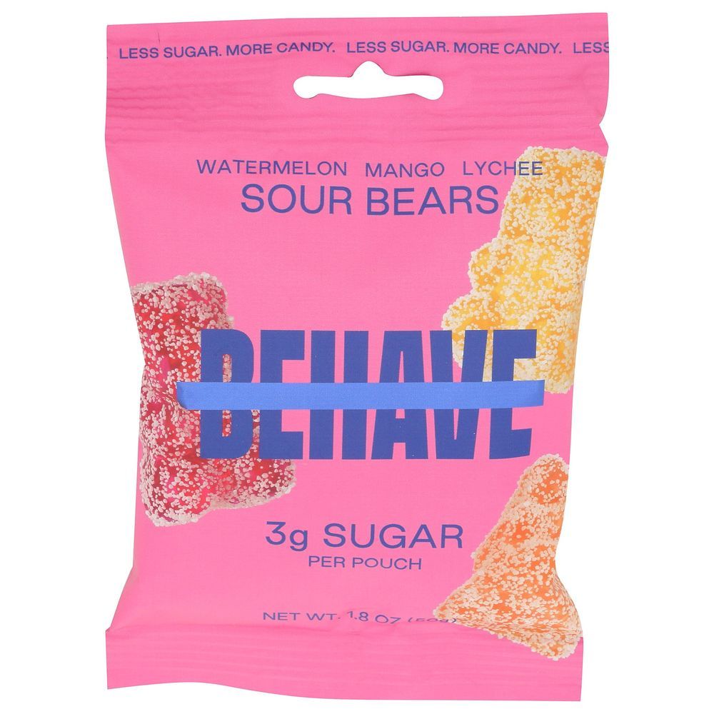 Behave Watermelon Mango Lychee Sour Bears, 1.8 Ounce -- 6 Per Case