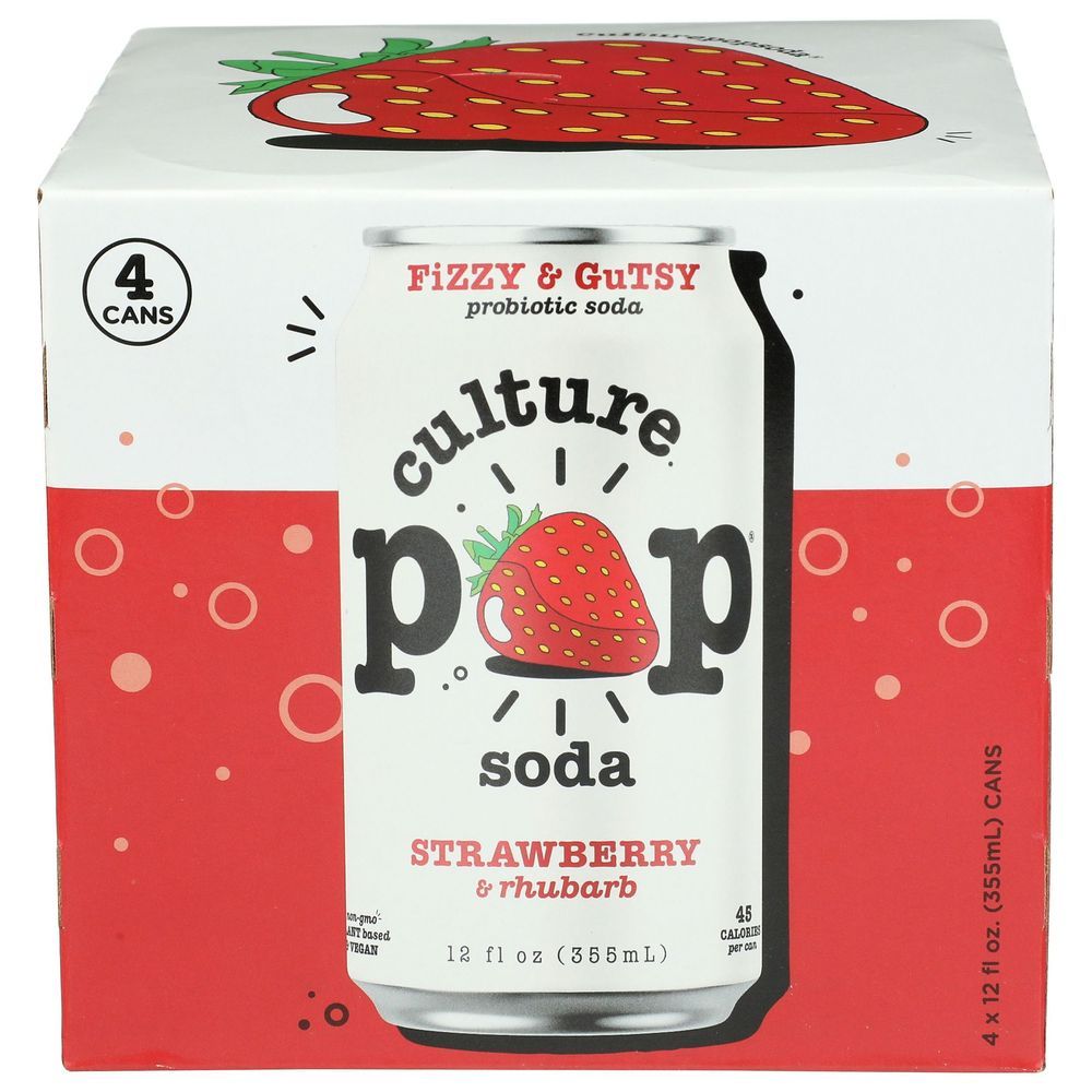 Culture Pop Strawberry And Rhubarb Probiotic Soda, 12 Fluid Ounce -- 24 Per Case
