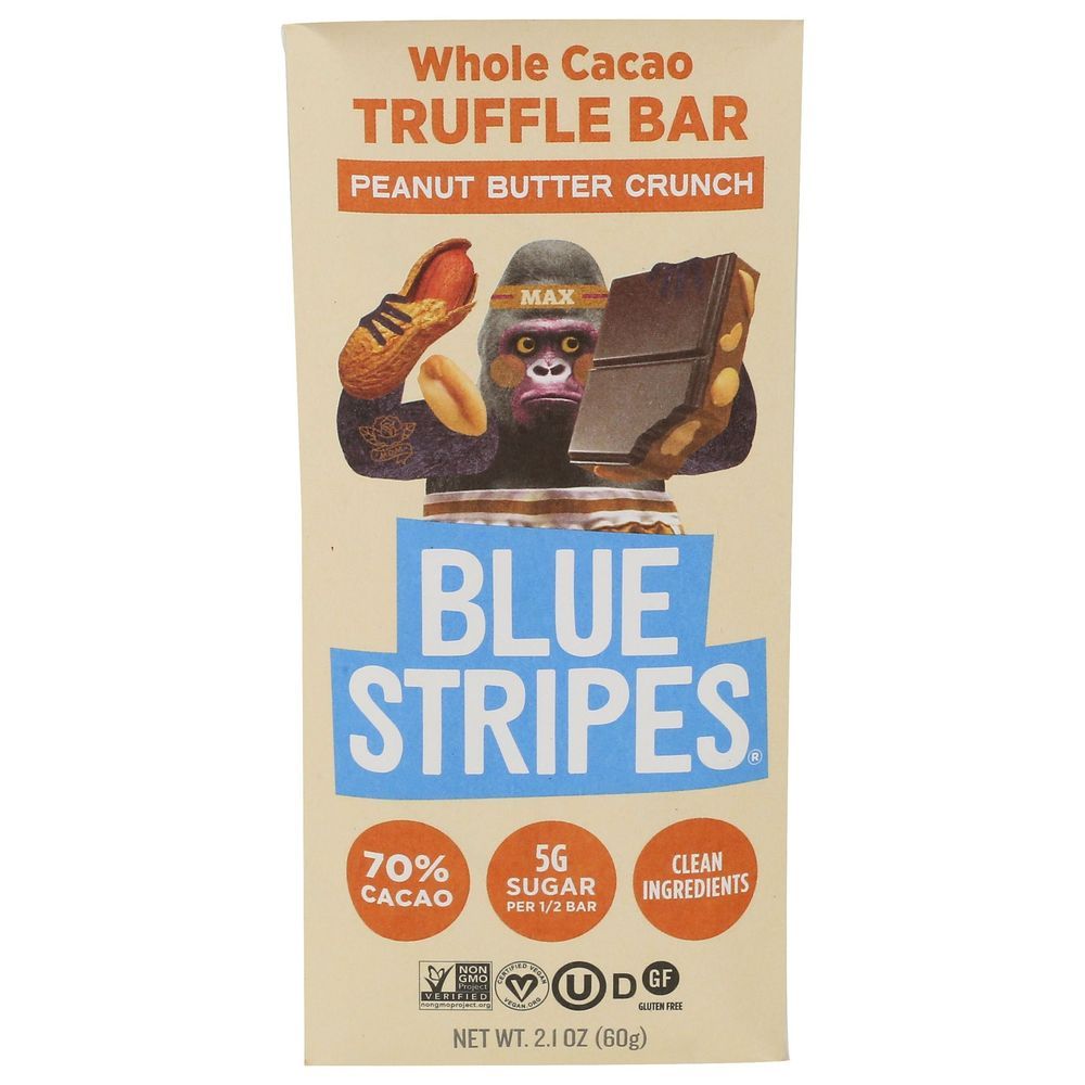 Blue Stripes Peanut Butter Crunch Whole Cacao Truffle Chocolate Bar, 2.1 Ounce -- 12 Per Case