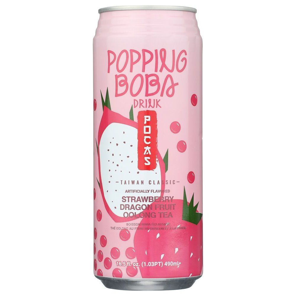 Pocas Popping Boba Drink Strawberry Dragon Fruit Oolong Tea, 490 Milliliter -- 24 Per Case