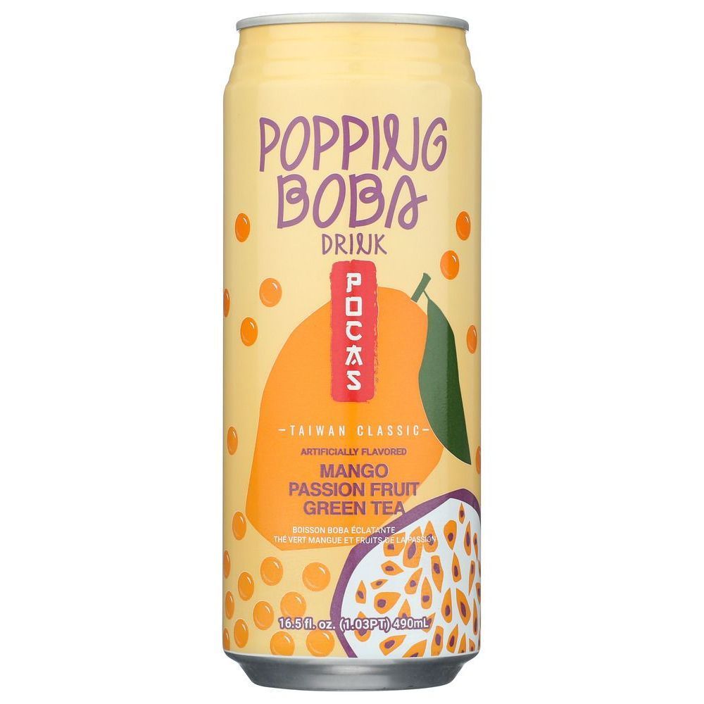 Pocas Popping Boba Drink Mango Passion Fruit Green Tea, 490 Milliliter -- 24 Per Case