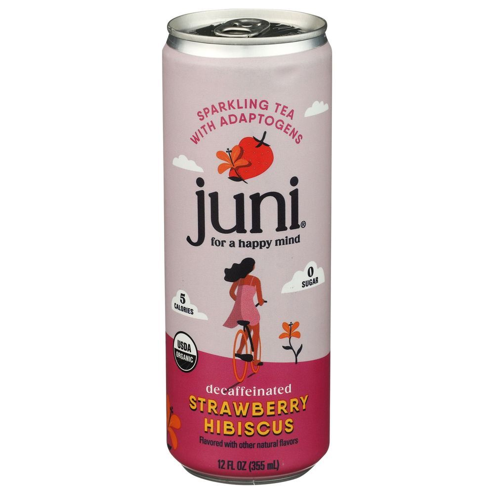 Juni Organic Strawberry Hibiscus Sparkling Tea With Adaptogens, 12 Fluid Ounce -- 12 Per Case