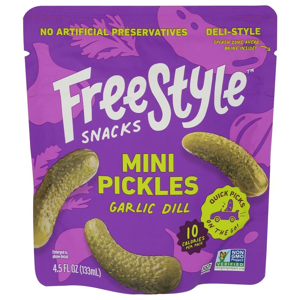 Freestyle Snacks Garlic Dill Mini Pickles, 4.5 Ounce -- 6 Per Case