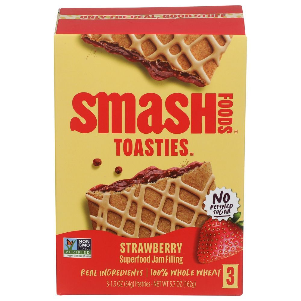 Smash Foods Strawberry Superfood Jam Filling Toasties, 1.9 Ounce, 3 Per Box -- 6 Per Case