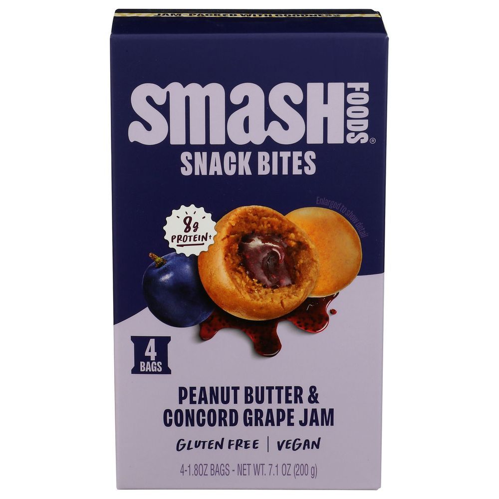 Smash Foods Peanut Butter And Concord Grape Jam Snack Bites, 7.1 Ounce -- 6 Per Case