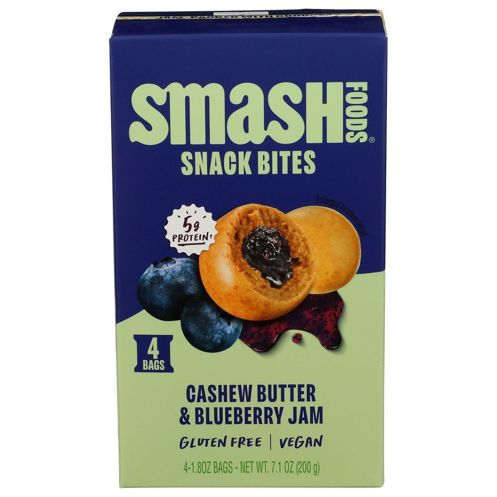 Smash Foods Cashew Butter And Blueberry Jam Snack Bites, 7.1 Ounce -- 6 Per Case